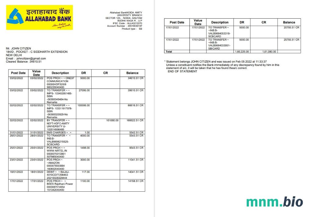 Indie Aditya Birla Finance Ltd fałszywe oświadczenie bankowe słowo i szablon PDF, 3 strony